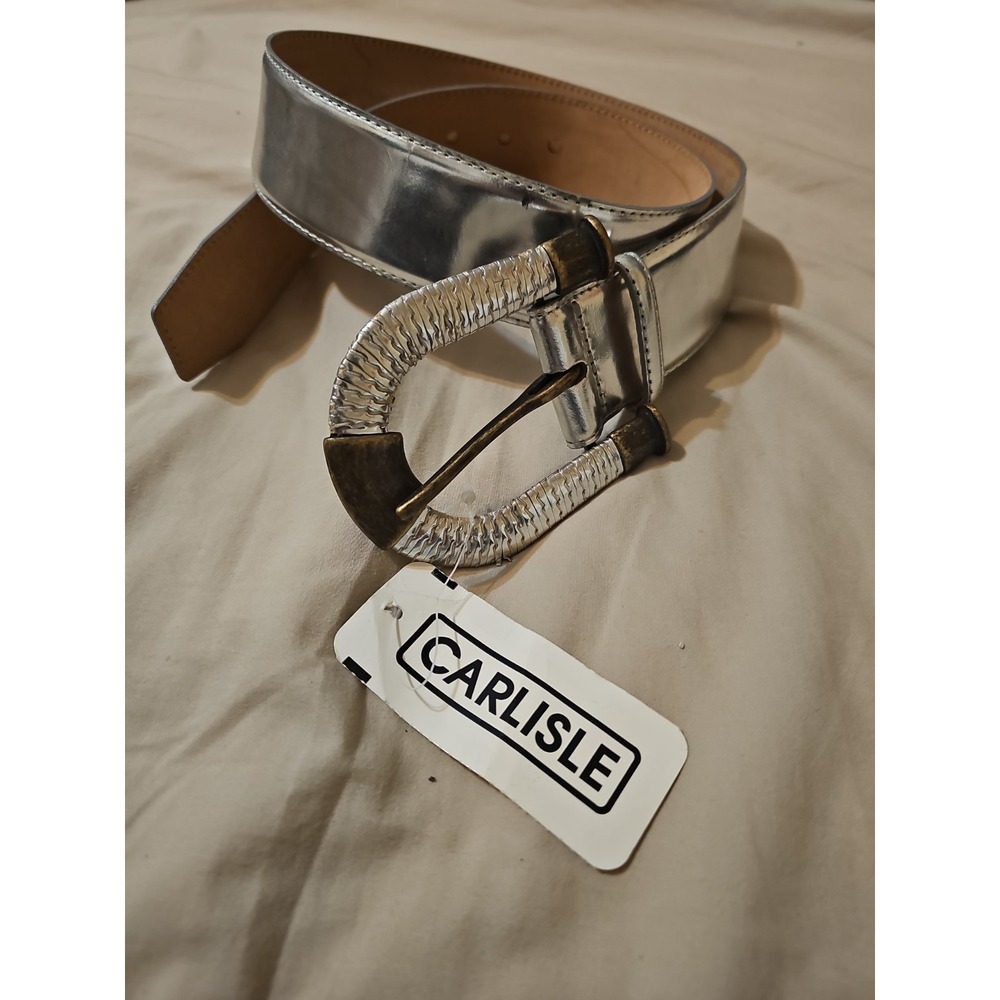 Vintage Carlisle Made in Italy Genuine Leather size Medium Silver Wide Belt